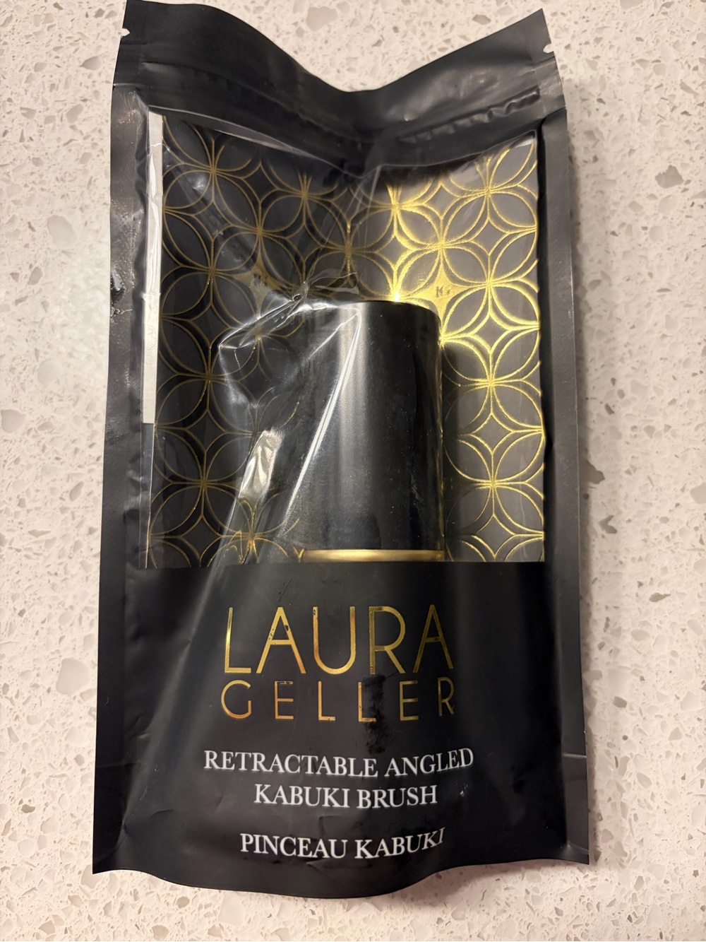 Laura Geller Black and Gold Retractable Angled Kabuki Brush